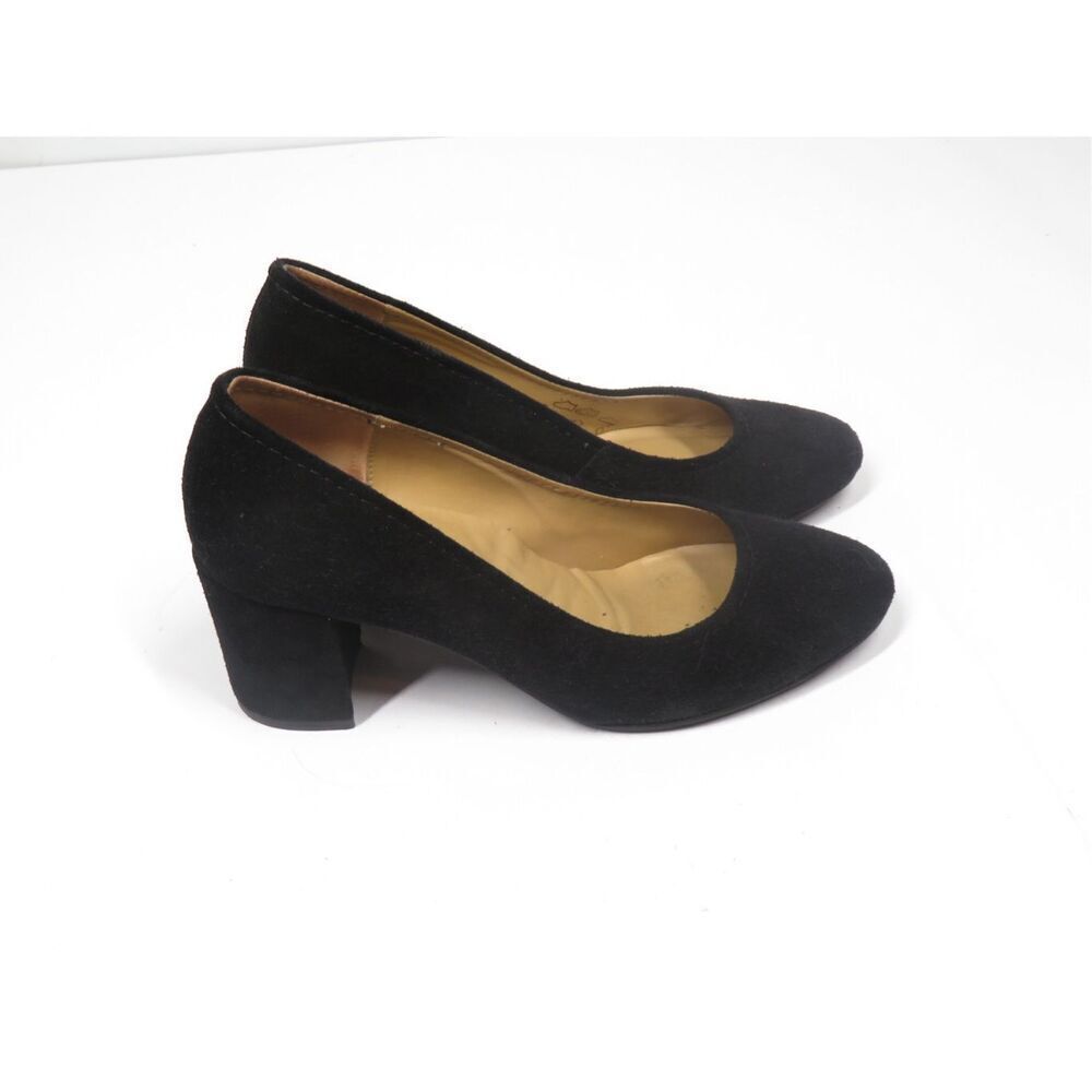 Rylko Black Suede Slip On Classic Pumps Block Heels Women Size 6